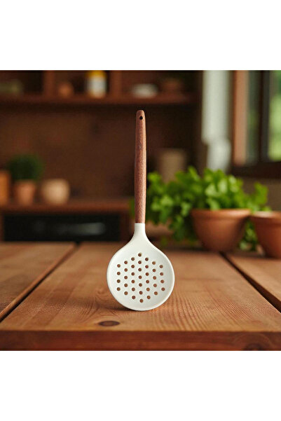 IVORY Silicone Colander with Wooden Handle