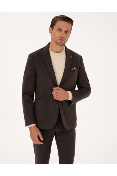 Pierre Cardin Kahverengi Slim Fit Flanel Dokulu Ceket 50317671-VR029