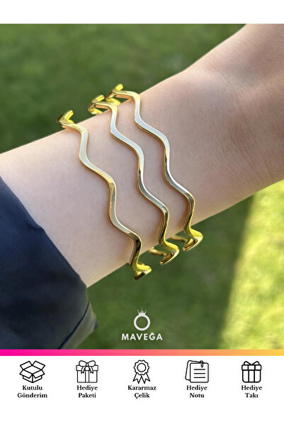 MAVEGA Yüksek Kalite Paslanmaz Kararmaz Çelik Üçlü Zikzak Ajda Kadın Bilezik ...