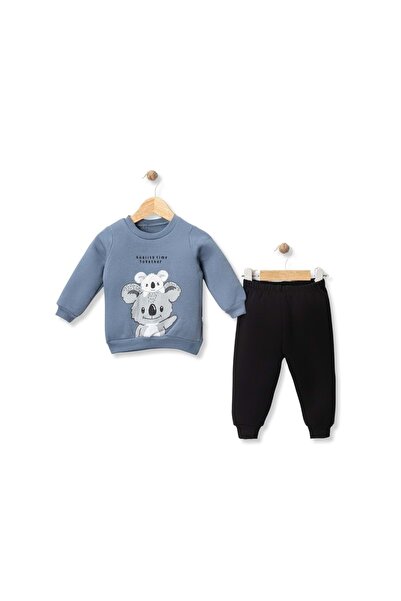 atabay Koala Printed Three-Ply Sharded Top and Bottom Set Blue