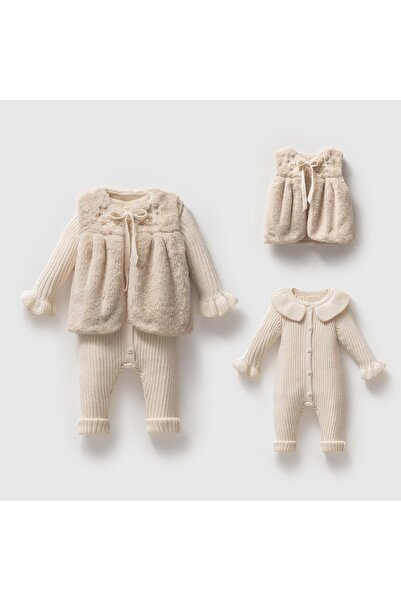 LOVE MAXX Ni̇pperland Emilia Plush Vested Jumpsuit Set Cream