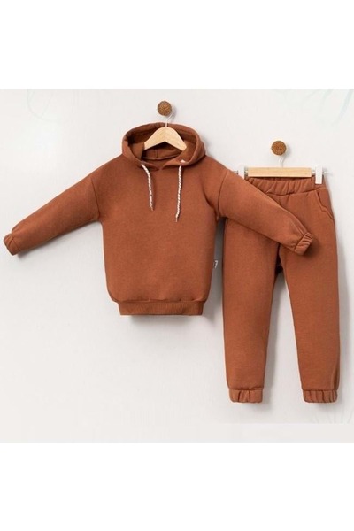 Necix's Hooded Basic Three Thread Sha Fleece-Lined Lt Top Set Brown