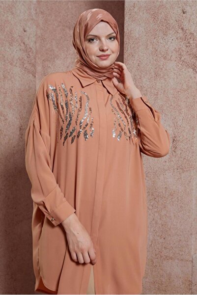 Alvina Shirt Collar Sequin Detailed Tunic 44569