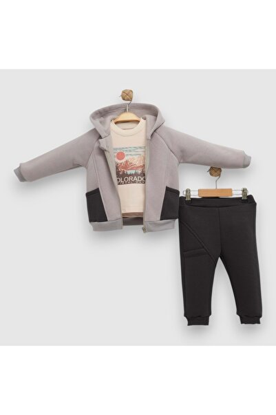 Necix's Colorado Hooded Three Thread Sha Fleece-Lined Piece Bottom Top Set Gray