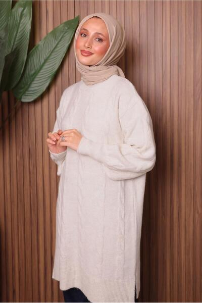 TRENDTESETTÜR Women's Ecru Tricot Tunic t 4107