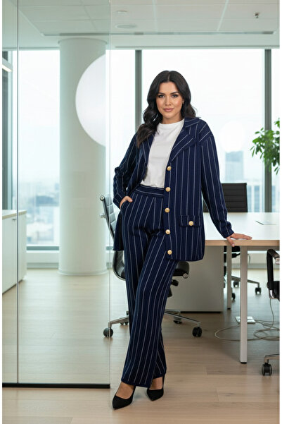 YusGos Women's Jacket Collar Gold Button Cardigan and High Waist Pants Bottom Top Knitwear Set