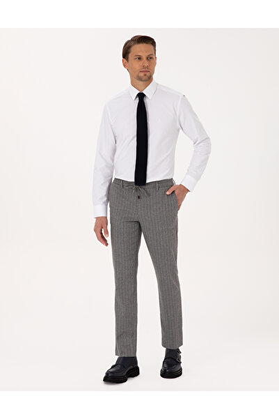 Pierre Cardin Gri Ekstra Slim Fit Çizgili Kumaş Pantolon 50278454-VR024