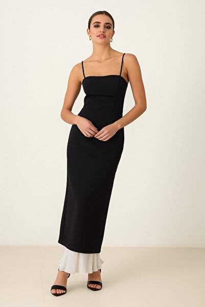 Setre Rochie neagră cu decolteu fără bretele, cu detaliu de curea detașabilă, cu detaliu de pliat, în fuste cu croiala completă