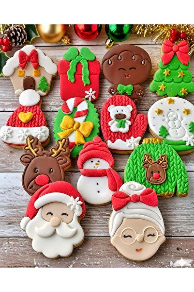 telaşe memuru 12 قطعة بسكويت ليلة رأس السنة الجديدة 2025 كوكيز ليلة رأس السنة الجديدة تحت عنوان عيد الميلاد - كوكيز بوتيك عجينة السكر