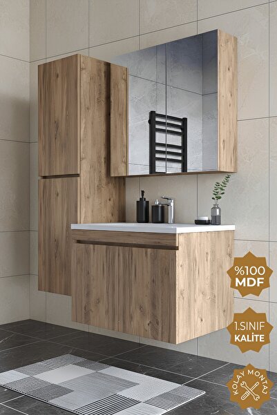 TETA HOME Tokyo 65 Cm Mdf Banyo Dolabı Seti + Boy Dolabı