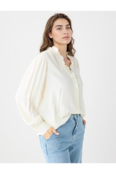 Jimmy Key Екрю довгий рукав з коміром-стійкою тканий сорочка