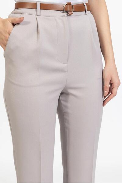 ribana بنطلون نسائي من القماش الموسمي مع حزام مطوي بأرجل ضيقة