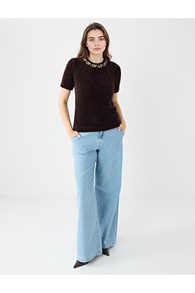 Jimmy Key Acı Kahve Düz Kesim Yuvarlak Yaka Triko Kazak