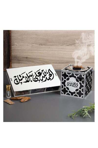 Story of candle Incense burner with box, fumigation supplies and musk, with the phrase "Thank God for your safety", 2 incense sticks, 3 musk sticks, and charcoal.