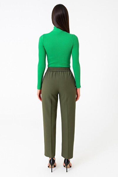 ribana Women's Elastic High Waist Wide Leg Fabric Pants