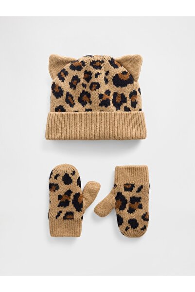 GAP Bebek Kahverengi CashSoft Leopar Bere & Eldiven Seti