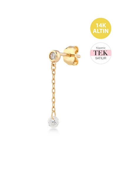 KURSHUNI Shining Dot, 14 Ayar Altın Küpe (TEK Satılır)