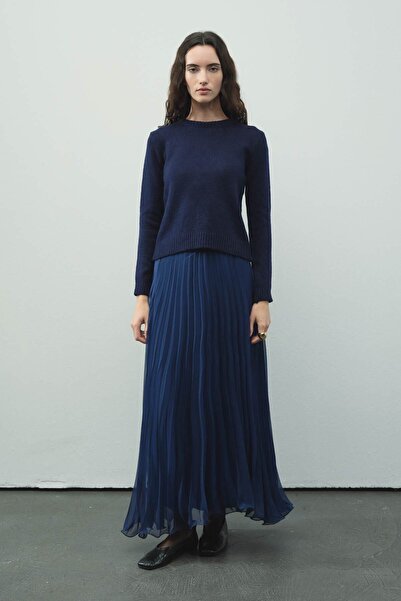 Hooopstore Allure Chiffon Pleated Navy Blue Skirt