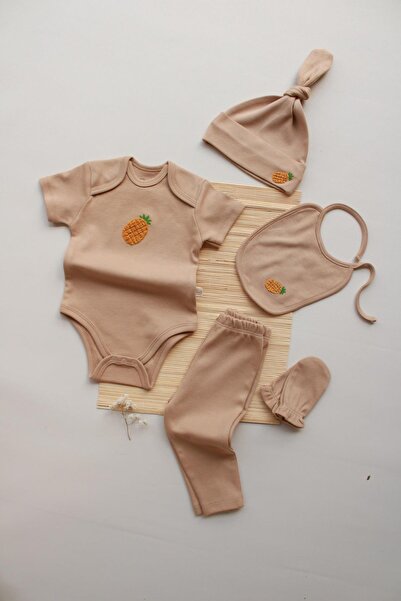 OhlalaKoala Ananas Nakışlı 5li Kısa Kollu Yenidoğan Set