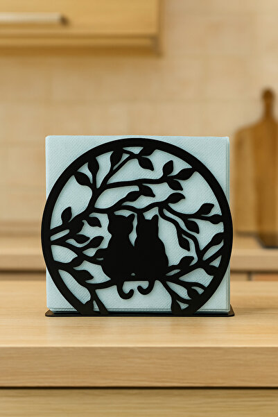 VENON Black 2 Cat Branches Round Metal Napkin Holder Table Restaurant Coffee Shop Napkin Holder Organizer