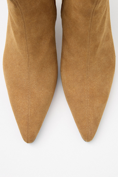 LUTVELIZADE Bot 2517 - Sivri Burun Bilek Boy Taba Süet Kadın Bot