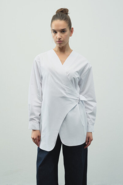 Hooopstore Λευκό πουκάμισο Dora με λεπτομέρεια με κορδόνια στο πλάι