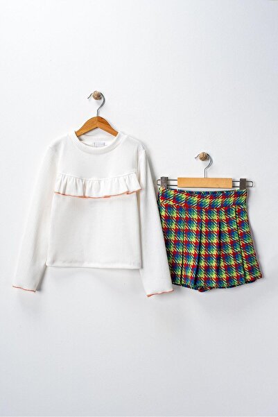 ribana KIZ ÇOCUK EKOSE ŞORT ETEKLİ BADİLİ TAKIM