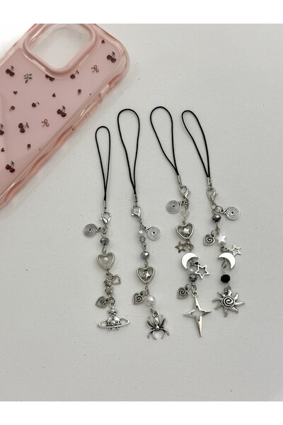 sleyshop زينة هاتف على شكل نجمة العنكبوت والساتورن بتصميم قوطي، حلية للهاتف، زينة للحقائب، 4 قطع