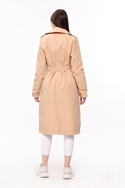 ribana Cotton Uzun Kol Kruvaze Yaka Kadın Astarlı Trençkot