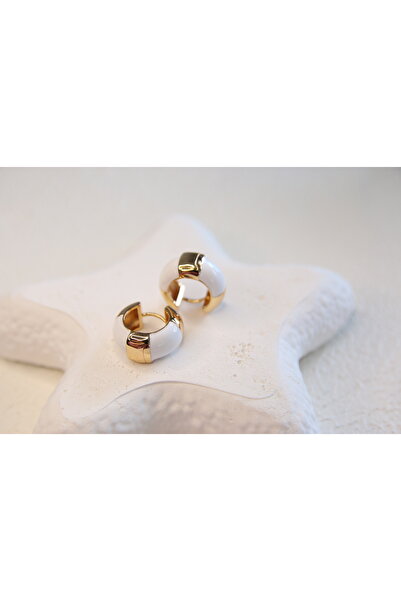 Aksesuar أقراط دائرية من الفولاذ المينا الأبيض