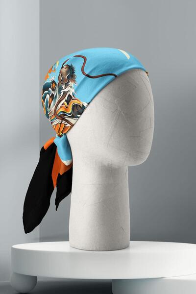 Modabutik Women's Blue Floral Patterned 50x50 Bandana