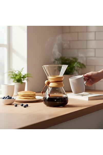 PİNHAN Cam Dripper Kahve Ekipmanı - Kahve Demleme Aleti - Cam Kahve Demleme - 400 ml (KHDMSR- 400)