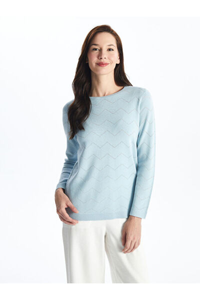 LC Waikiki Bisiklet Yaka Desenli Kadın Triko Kazak