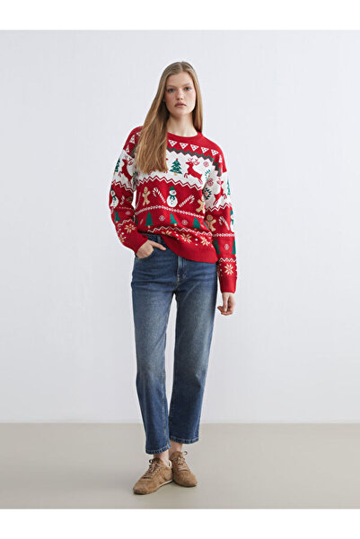 LC Waikiki Crew Neck Christmas Themed Women's Knitwear Sweater