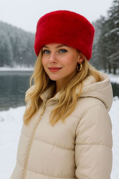 Axesoire 14626 Rus Tarzı Bordo Peluş Kalpak Şapka