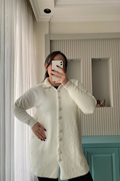 Auroveen Oversized Button Detailed Soft Textured Knitwear Shirt Cardigan Av2447