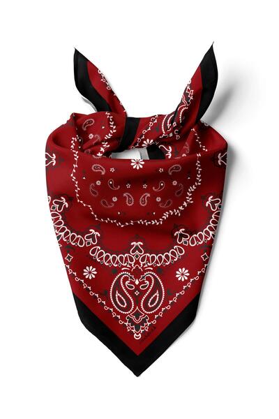 Modabutik Kadın Kırmızı Etnik Desenli 50x50 Bandana