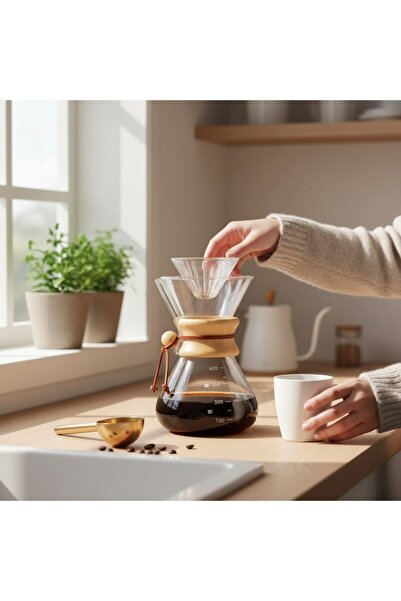 PİNHAN Cam Dripper Kahve Ekipmanı - Kahve Demleme Aleti - Cam Kahve Demleme - 400 ml (KHDMSR- 400)