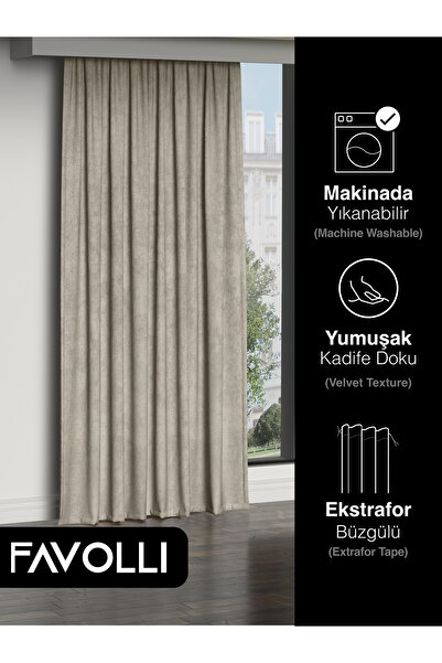 FAVOLLİ Λινό Χρώμα Velvet Textured Island Backdrop Curtain, Dream Series