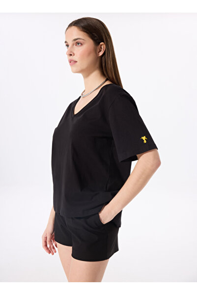 Fabrika Siyah Kadın V Yaka Oversize T-Shirt TALITA