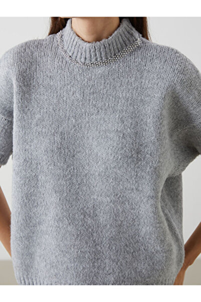 LC Waikiki Women's Knitwear Sweater with Stand Collar Stones