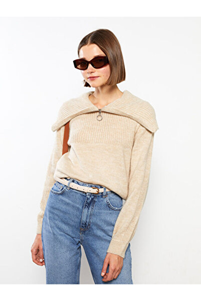 LC Waikiki Polo Collar Self Patterned Long Sleeve Women's Knitwear Sweater