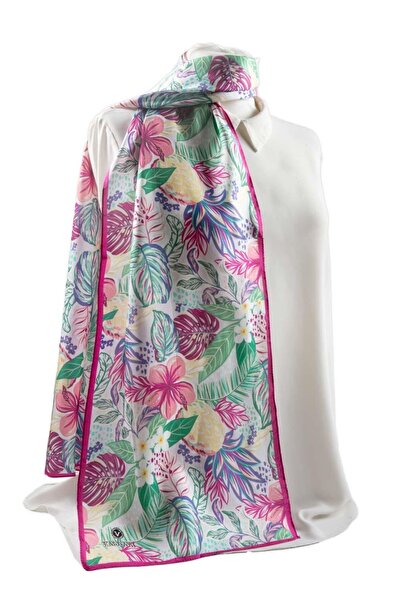 Vissona I59 Satin Silk Pineapple Flower Patterned Women's Scarf