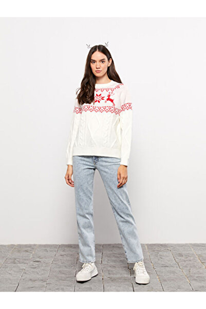 LC Waikiki Dik Yaka Yılbaşı Temalı Uzun Kollu Kadın Triko Kazak