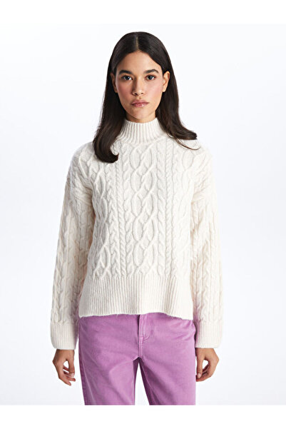 LC Waikiki Half Turtleneck Self Patterned Long Sleeve Oversize Women's Knitwear Sweater