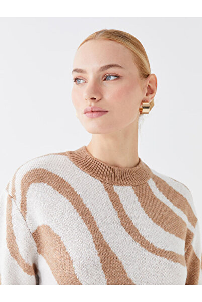 LC Waikiki Crew Neck Patterned Oversize Women's Knitwear Sweater