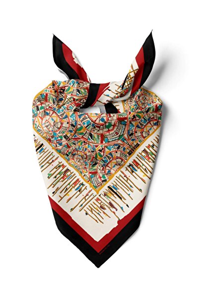 Modabutik A29 Kadın Kiremit Ekru African Desenli 50x50 Bandana