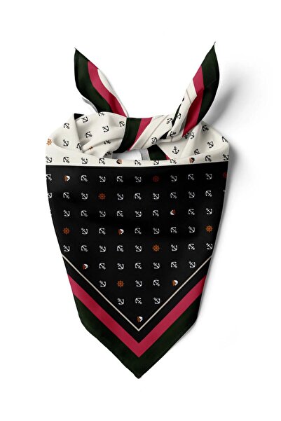 Modabutik Kadın Siyah Beyaz Marinover Desenli 50x50 Bandana