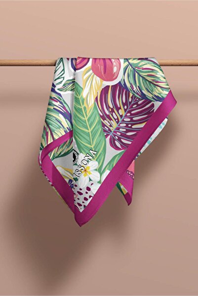 Vissona I59 Satin Silk Pineapple Flower Patterned Women's Scarf