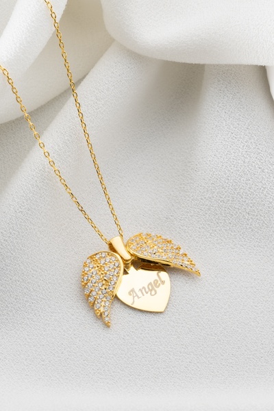 Two Arts Kadın 925 Ayar Gümüş Melek Kanadı İsimli Kolye | Kişiye Özel | Hediye Kutusunda